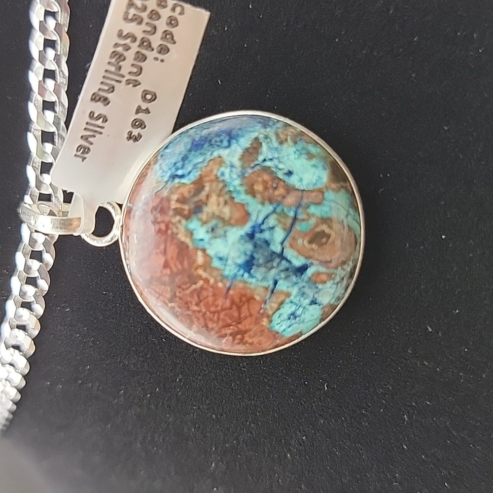 Natural Gemstone Shattuckite 925 Sterling Silver 1" Round Open Back Pendant 349 - Picture 3 of 9